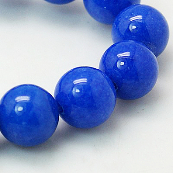 Natural Mashan Jade Round Beads Strands, Dyed, Blue, 12mm, Hole: 1mm, about 34pcs/strand, 15.7 inch