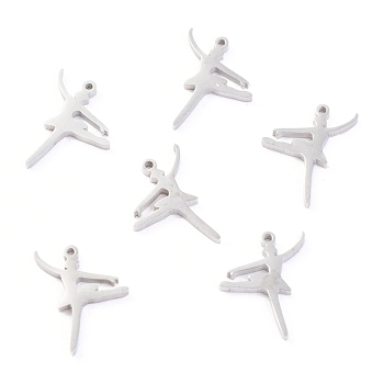 304 Stainless Steel Charms, Laser Cut,  Ballet Dancer, Stainless Steel Color, 12x10x1mm, Hole: 0.7mm