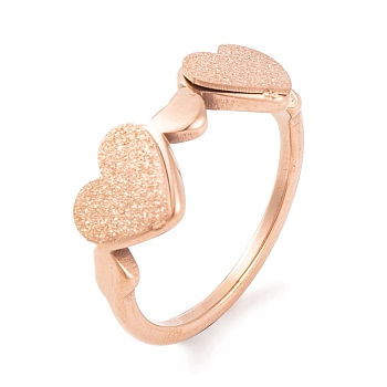 304 Stainless Steel Heart Finger Ring for Women, Rose Gold, 7mm, US Size 6~9(16.5~18.9mm)