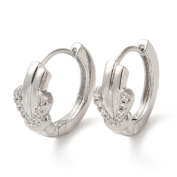 Cubic Zirconia Heart Hoop Earrings, Rack Plating Brass Earrings for Women, Lead Free & Cadmium Free, Platinum, 13x14.5x6mm