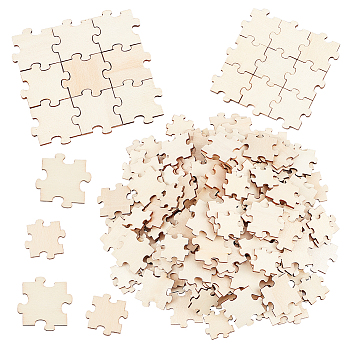 200Pcs 2 Style Unfinished Wood Cabochons, Wooden Puzzles, Freeform Blank Puzzle Pieces, Children Toys for Crafts, Arts Puzzle, Blanched Almond, 29~39x30~39x2~3mm, 100pcs/style