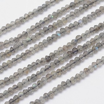 Natural Labradorite Bead Strands, Faceted Rondelle, 3x2mm, Hole: 1mm, about 162pcs/strand, 15.5 inch