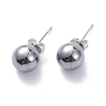 Terahertz Stone Stud Earrings, with Brass Pin, Round, 8x8mm, Pin: 0.6mm