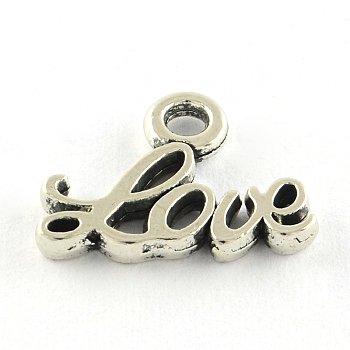 Tibetan Style Alloy Charms, Word Love, Cadmium Free & Lead Free, Antique Silver, 10x13x1.5mm, Hole: 2mm, about 2380pcs/1000g