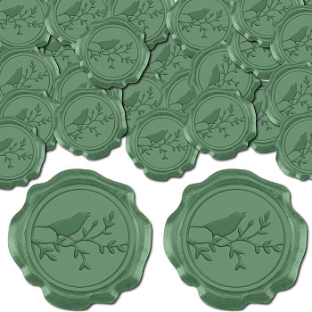 50Pcs Adhesive Wax Seal Stickers, Envelope Seal Decoration, For Craft Scrapbook DIY Gift, Olive Drab, Bird, 30mm