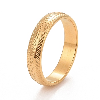 Ion Plating(IP) 304 Stainless Steel Leaf Pattern Flat Ring for Women, Golden, Inner Diameter: 17.3~17.9mm