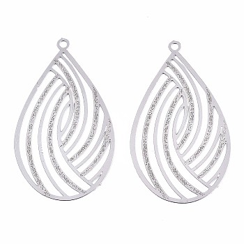 304 Stainless Steel Filigree Pendants, Etched Metal Embellishments, Textured, Teardrop, Stainless Steel Color, 32x18x0.3mm, Hole: 1.2mm