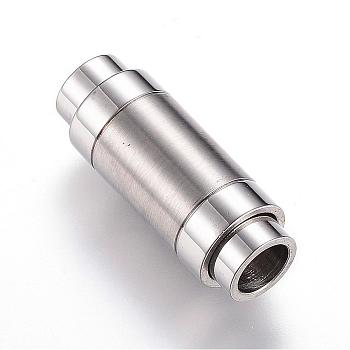 304 Stainless Steel Magnetic Clasps with Glue-in Ends, Frosted, Column, Stainless Steel Color, 24x9mm, Hole: 6mm