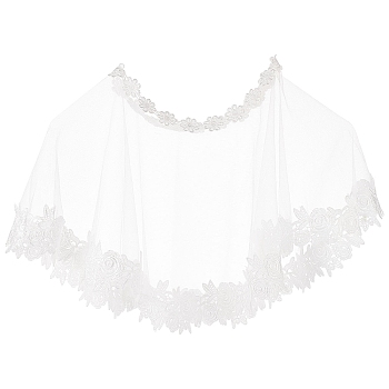 Detachable Polyester Bridal Lace Shawls, Bolero Shrug Shawl, Wedding Floral Lace Cape, White, 609x1mm, Inner Diameter: 150mm