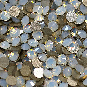 Glass Flat Back Rhinestone, Grade A, Back Plated, Faceted, Half Round, White Opalite, 4.6~4.8mm, about 1440pcs/bag