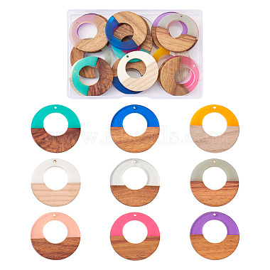 18Pcs 9 Colors Resin & Walnut Wood Pendants(RESI-BT0001-07)-2