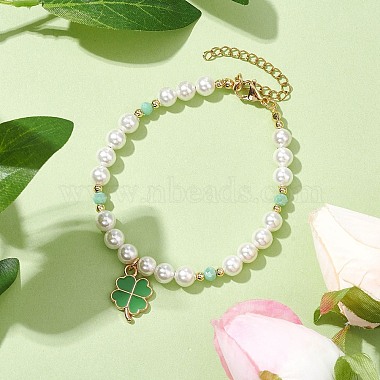 6mm Round Shell Pearl Beaded Bracelets(BJEW-TA00511)-2