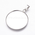Tarnish Resistant 201 Stainless Steel Pendant Cabochon Settings, Plain Edge Bezel Cups, Flat Round, Stainless Steel Color, Tray: 30mm, 36x31x2mm, Hole: 4x8mm(STAS-P160-06P)