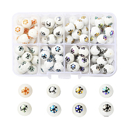 80Pcs 8 Colors Christmas Opaque Glass Beads, Round with Electroplate Snowflake Pattern, Mixed Color, 10mm, Hole: 1.2mm(EGLA-YW0001-02)
