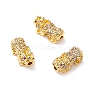 Brass Micro Pave Clear & Orchid Cubic Zirconia Beads, Long-Lasting Plated, Cadmium Free & Lead Free, Lion, Golden, 20x9.5x8.5mm, Hole: 2.3mm(KK-K266-05G)