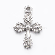 304 Stainless Steel Pendants, Cross, Stainless Steel Color, 26x17x3mm, Hole: 2.5mm(X-STAS-E421-080P)