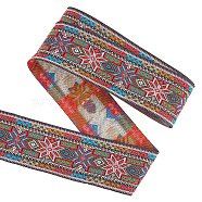 Ethnic Style Embroidery Polyester Ribbons, Jacquard Ribbon, Tyrolean Ribbon, Garment Accessories, Floral Pattern, Red, 2 inch(50mm), about 7.66 Yards(7m)/Roll(OCOR-WH0079-40B)