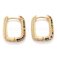 Brass Micro Pave Cubic Zirconia Huggie Hoop Earrings, Real 18K Gold Plated, Rectangle, Colorful, 20x16x2.5mm, Pin: 0.7mm(EJEW-P187-O01)
