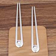 Alloy Hair Fork Findings, Cabochon Settings, with Iron Pins, Round, Silver, 148x20mm(PW-WG55361-01)