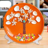 DIY Tree Pattern Shell Conch Disk Paste Painting For Kids, including Shell, Plastic Beads & Plate, Brush and Glue, Orange, 20.5x1.9cm(DIY-P035-03)