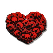 Acrylic Pendants, Valentine's Day Theme, Skull, Red, Heart, 33x40.5x2.5mm, Hole: 1.8mm(OACR-B016-02D)