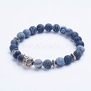 Natural Weathered Agate Beaded Stretch Bracelets, with Alloy Spacer Beads, Owl, Antique Silver, 1-3/4 inch(45mm)(X-BJEW-P072-K01)