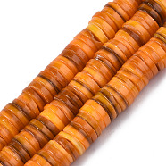 Natural Freshwater Shell Beads Strands, Dyed, Heishi Beads, Flat Round/Disc, Dark Orange, 8x1~2.5mm, Hole: 0.8mm, about 196~210pcs/strand, 15.16 inch~15.43 inch(38.5cm~39.2cm)(BSHE-I016A-01G)