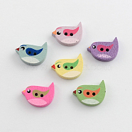 2-Hole Printed Wooden Buttons, Bird, Mixed Color, 14x21x4mm, Hole: 2mm(X-BUTT-R032-042)