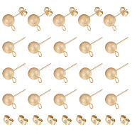 30Pcs 304 Stainless Steel Stud Earring Findings, Ball Stud Earring Finding Post with Ear Nuts and Horizontal Loops, Textured, Round, Golden, 12x8mm, Hole: 2.7mm, Pin: 0.7mm(STAS-UN0044-58)