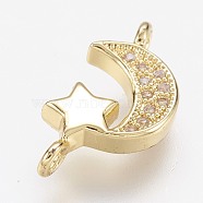 Brass Micro Pave Cubic Zirconia Links, Moon and Star, Golden, 16.5x8.5x3mm, Hole: 1.5mm(X-ZIRC-G098-71G)