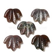 Natural Indian Agate Carved Pendants, Leaf Charms, 43~44x49~50x7~7.5mm, Hole: 1.4mm(G-K353-01O)