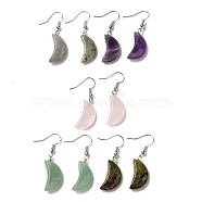 Natural Mixed Gemstone Crescent Moon Dangle Earrings, Platinum Brass Earrings, 41.5x12mm(EJEW-E296-02P)