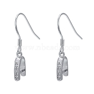 925 Sterling Silver Earring Hooks, with Cubic Zircon and Pinch Bails, Platinum, 22mm, Pin: 1mm(STER-I009-07P)