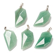 Natural Green Aventurine Pendants, Lover Half Heart Stone Faceted Charms with Platinum Brass Snap on Bails, 39x21x8.5mm, Hole: 4x3.5mm(G-P445-D02)
