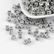 Horizontal Hole Acrylic Beads, Mixed Letters, Cube, about 6mm in diameter, hole: 3mm, 2600pcs/500g(PB43C9308)