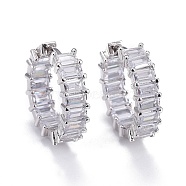 Brass Micro Pave Cubic Zirconia Huggie Hoop Earrings, Long-Lasting Plated, Ring, Clear, Real Platinum Plated, 22x6mm, Pin: 0.9mm(EJEW-K083-37P-B)