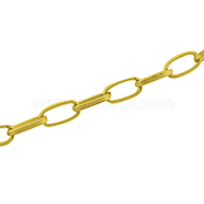 Iron Paperclip Chains, Flat Oval, Drawn Elongated Cable Chains, Unwelded, with Spool, Golden, 15x7x2mm, about 164.04 Feet(50m)/roll(CH-R025-15x7mm-G)