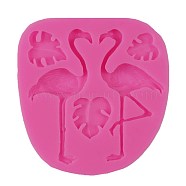 Food Grade Silicone Vein Molds, Fondant Molds, For DIY Cake Decoration, Chocolate, Candy, UV Resin & Epoxy Resin Jewelry Making, Flamingo and Monstera Leaf, Pink, 105x95x10mm, Inner Diameter: 20~90mm(DIY-E014-15)