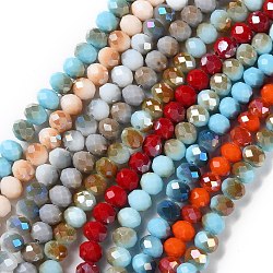 Opaque Solid Color Glass Bead Strands, Facted, Round, Mixed Color, 7~8x6mm, Hole: 1.4mm, about 65~67pcs/strand, 14.96~16.93''(38~43cm)(GLAA-D022-02)