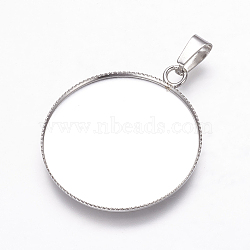 Stainless Steel Pendant Cabochon Settings, Plain Edge Bezel Cups, Flat Round, Stainless Steel Color, Tray: 30mm, 36x31x2mm, Hole: 4x8mm(STAS-P160-06P)