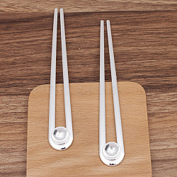 Alloy Hair Fork Findings, Cabochon Settings, with Iron Pins, Round, Silver, 148x20mm(PW-WG55361-01)
