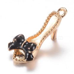 Alloy Enamel Pendants, High-heeled Shoes, Light Gold, Black, 21.5x10x10mm, Hole: 1.5mm(PALLOY-S086-061B)