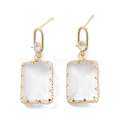 Brass Micro Pave Cubic Zirconia Stud Earring, Glass Rectangle Drop Earrings, Golden, 37x14mm(EJEW-Q800-62G)