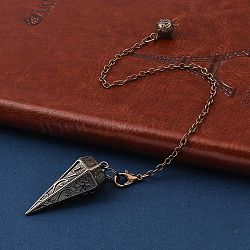 Rack Plating Brass Cone Dowsing Pendulum Pendants, with Cable Chain & Lobster Claw Clasps, Red Copper, 233mm, Hole: 2mm(AJEW-G064-01R)