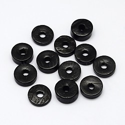 Dyed Donut Coconut Beads, Black, 12x2~4mm, Hole: 3mm, about 1136pcs/500g(COCB-M001-12mm-06)