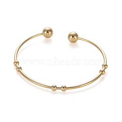 201 Stainless Steel Cuff Bangles, Torque Bangles, with Round Beads, Golden, 5.3~6x4~5.5cm(BJEW-E364-BG14)