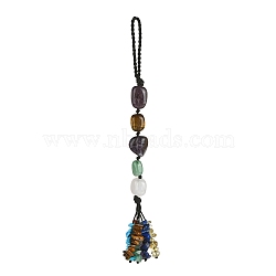 Nuggets Natural Gemstone Pendant Decorations, Braided Nylon Thread and Gemstone Chip Tassel Hanging Ornaments, 195mm(HJEW-JM00989)
