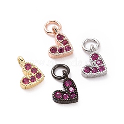 Brass Micro Pave Cubic Zirconia Charms, Long-Lasting Plated, Lead Free & Nickel Free & Cadmium Free, Heart, Hot Pink, Mixed Color, 9.5x6.5x2mm, Hole: 1mm.(RB-I078-66-M-NR)
