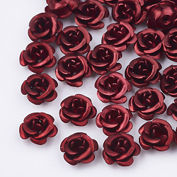 Aluminum Beads, Frosted, Long-Lasting Plated, 5-Petal Flower, Dark Red, 6~6.5x4mm, Hole: 0.8mm(FALUM-T001-03A-01)
