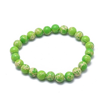 Synthetic Regalite Bead Stretch Bracelets, Round, Dyed, Lawn Green, 2-1/8 inch~2-3/8 inch(5.5~6cm), Bead: 8mm